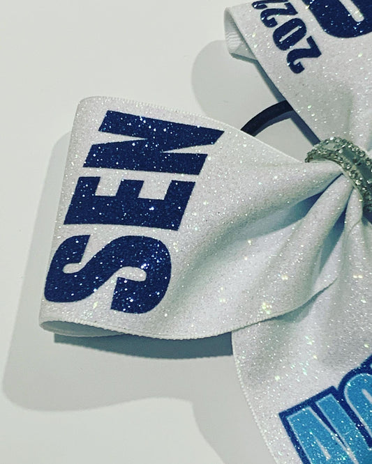 Custom Senior White Glitter Bow