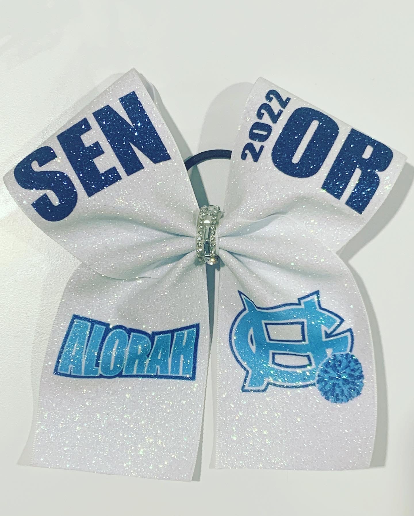 Custom Senior White Glitter Bow