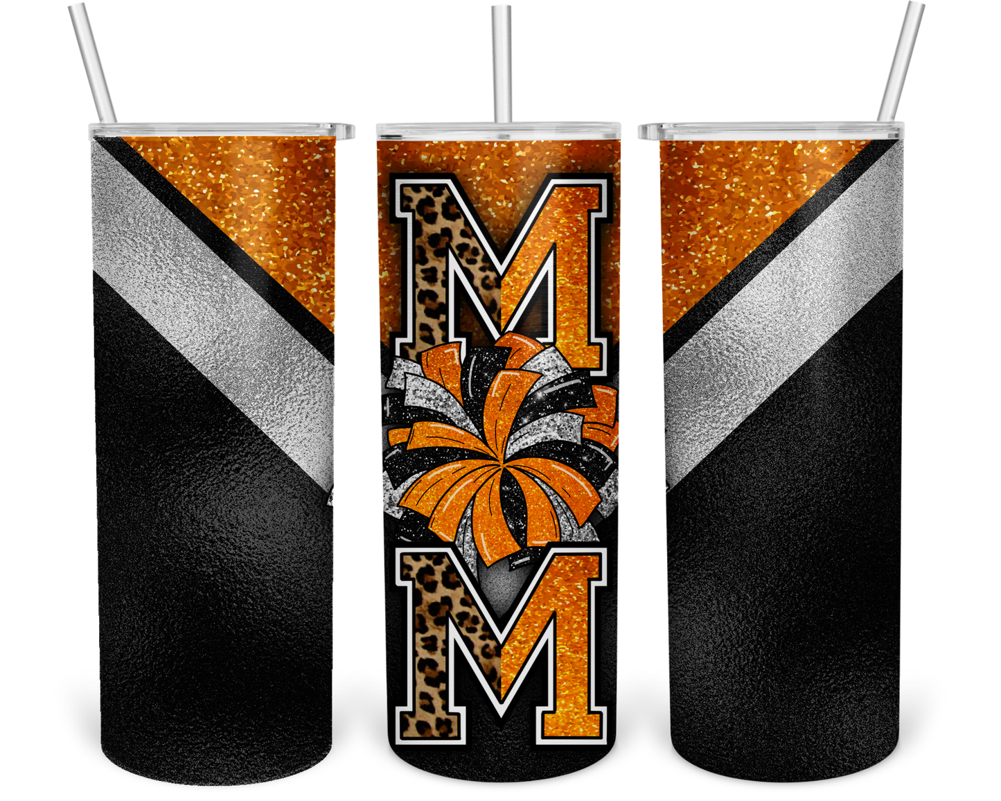 20 oz. Black and Orange Mom Pom Tumbler