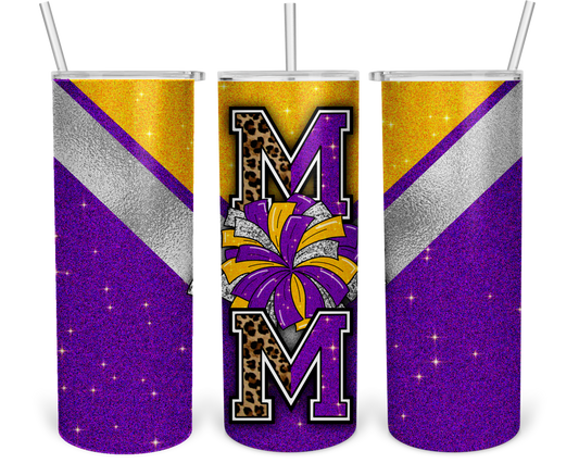20 oz. Purple and Gold Mom Pom Tumbler