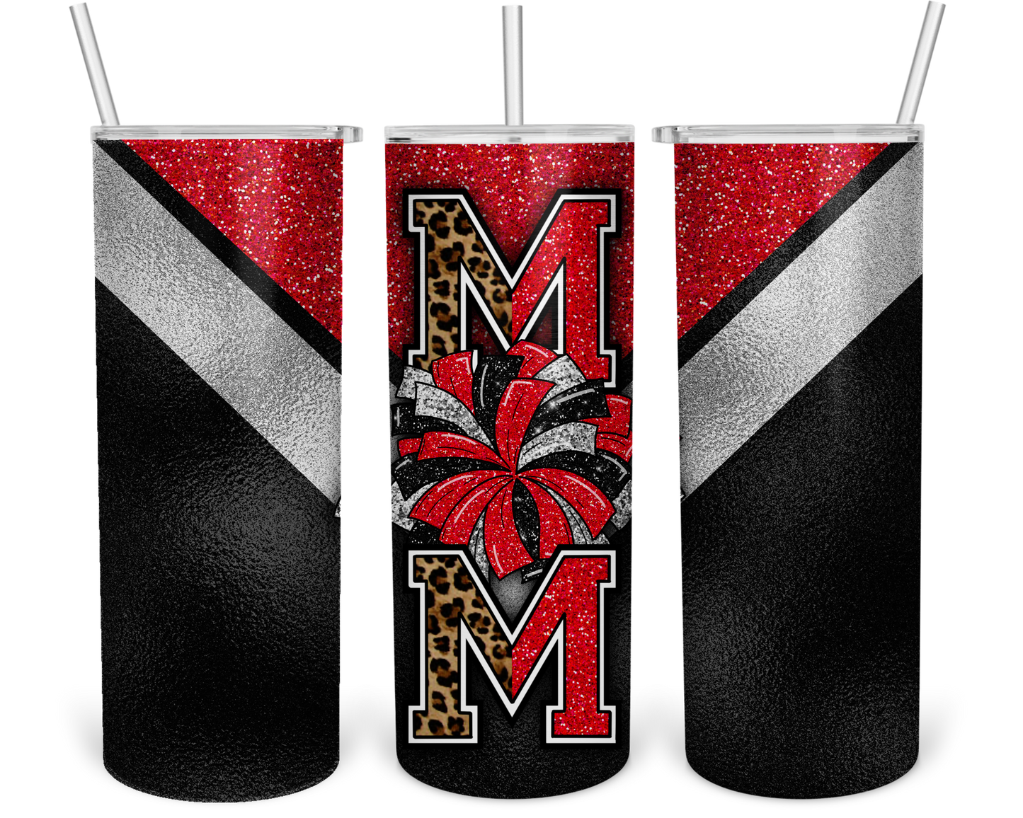 20 oz. Red and Black Mom Pom Tumbler