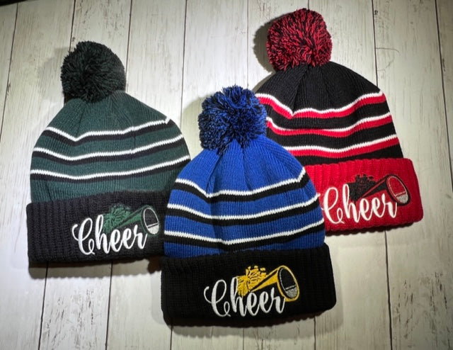Cheer Striped Pom Beanie