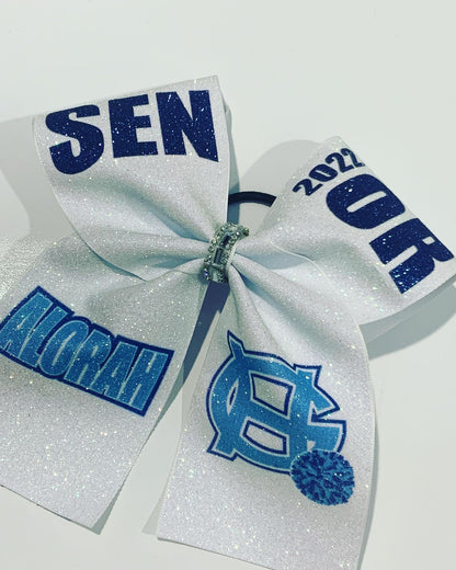 Custom Senior White Glitter Bow