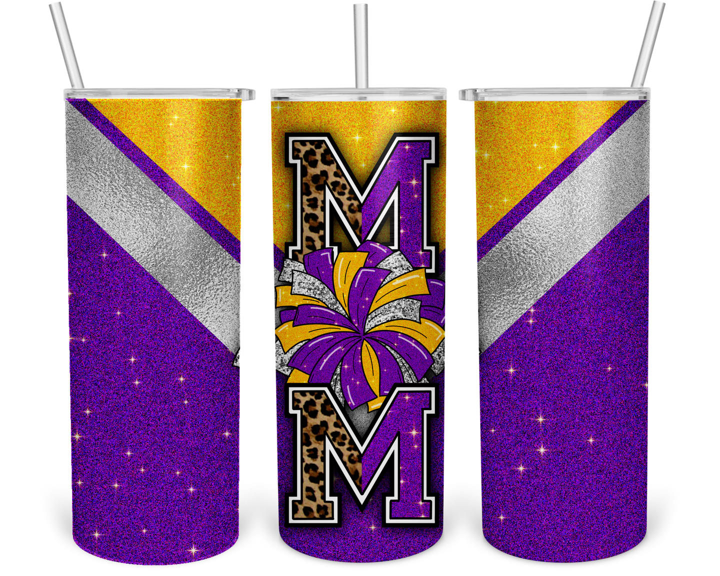 20 oz. Purple and Gold Mom Pom Tumbler